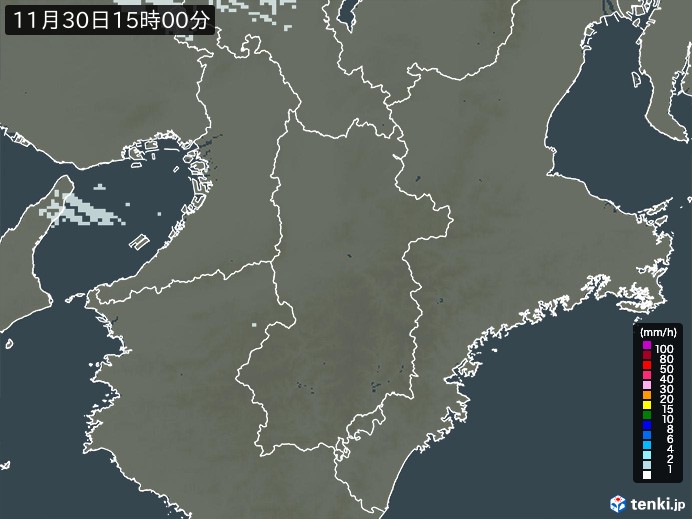 奈良県の雨雲レーダー(2023年11月30日)