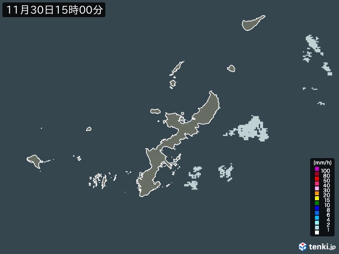 沖縄県の雨雲レーダー(2023年11月30日)