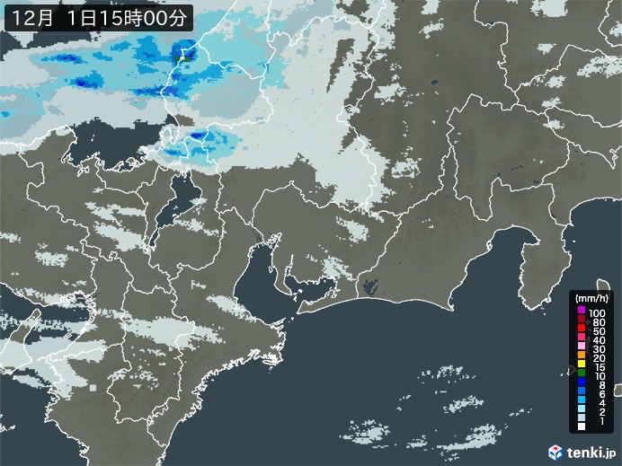 東海地方の雨雲レーダー(2023年12月01日)