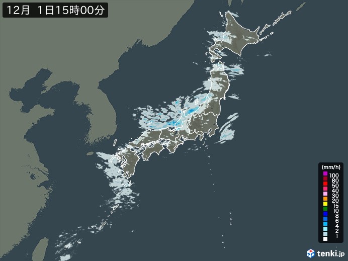 雨雲レーダー(2023年12月01日)