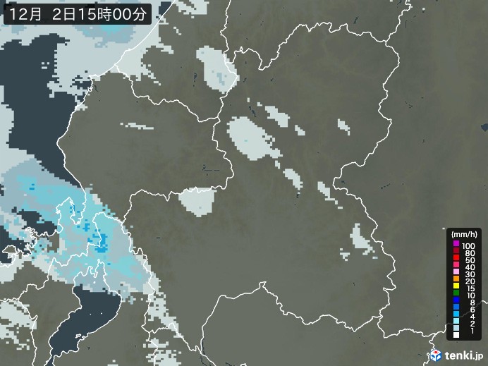 岐阜県の雨雲レーダー(2023年12月02日)