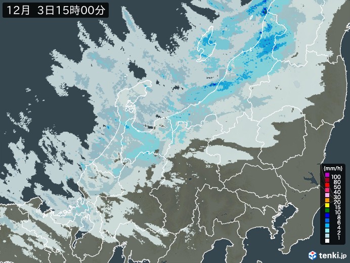 北陸地方の雨雲レーダー(2023年12月03日)
