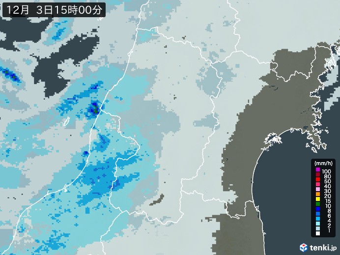 山形県の雨雲レーダー(2023年12月03日)