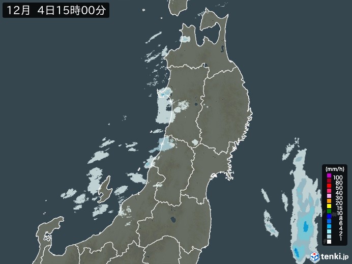 東北地方の雨雲レーダー(2023年12月04日)