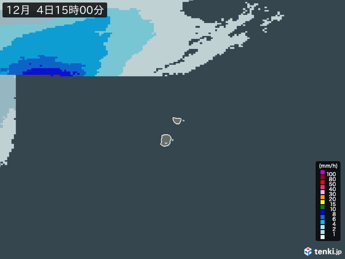南大東島(沖縄県)の雨雲レーダー(2023年12月04日)