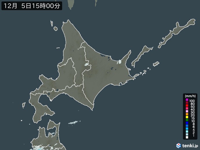 北海道地方の雨雲レーダー(2023年12月05日)
