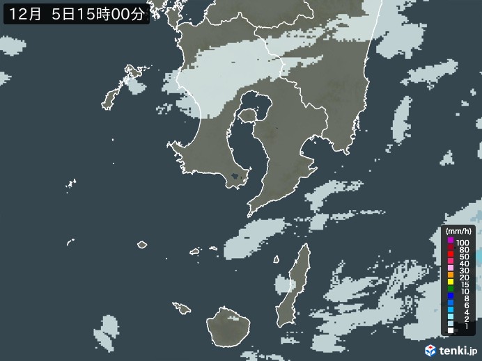 鹿児島県の雨雲レーダー(2023年12月05日)