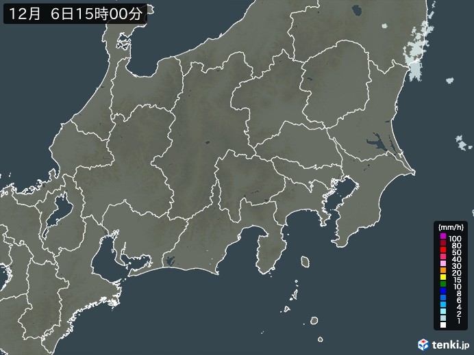 関東・甲信地方の雨雲レーダー(2023年12月06日)