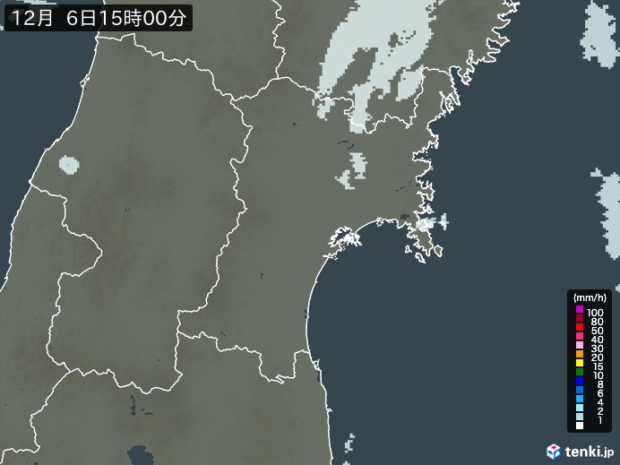 宮城県の雨雲レーダー(2023年12月06日)