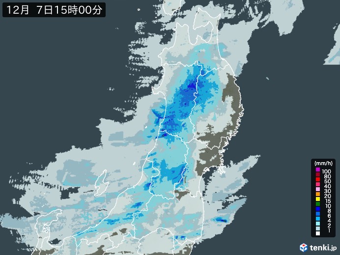 東北地方の雨雲レーダー(2023年12月07日)