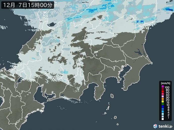 関東・甲信地方の雨雲レーダー(2023年12月07日)