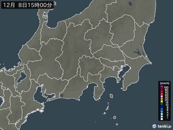 関東・甲信地方の雨雲レーダー(2023年12月08日)