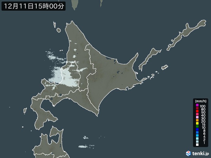 北海道地方の雨雲レーダー(2023年12月11日)