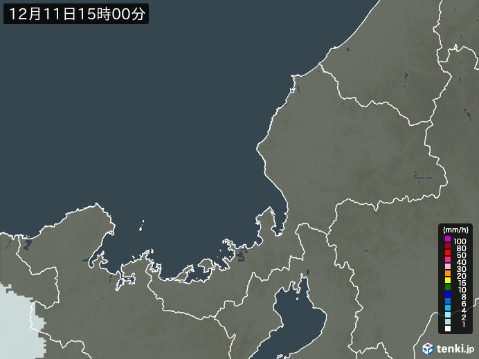 福井県の雨雲レーダー(2023年12月11日)