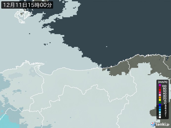 鳥取県の雨雲レーダー(2023年12月11日)