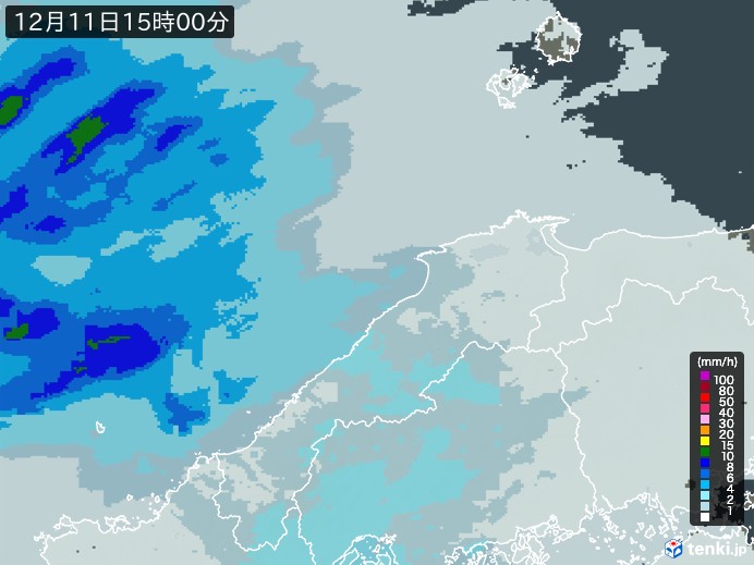 島根県の雨雲レーダー(2023年12月11日)