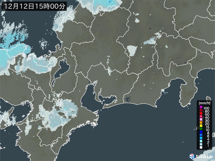 東海地方の雨雲レーダー(2023年12月12日)