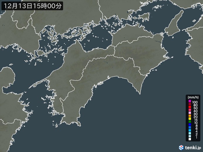 四国地方の雨雲レーダー(2023年12月13日)