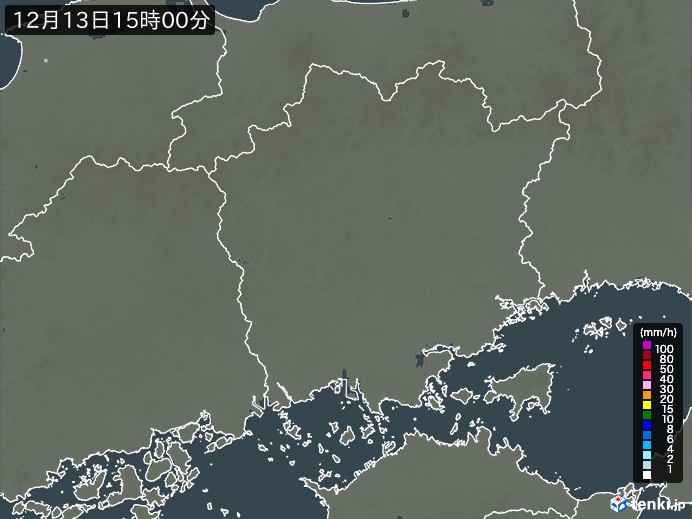 岡山県の雨雲レーダー(2023年12月13日)