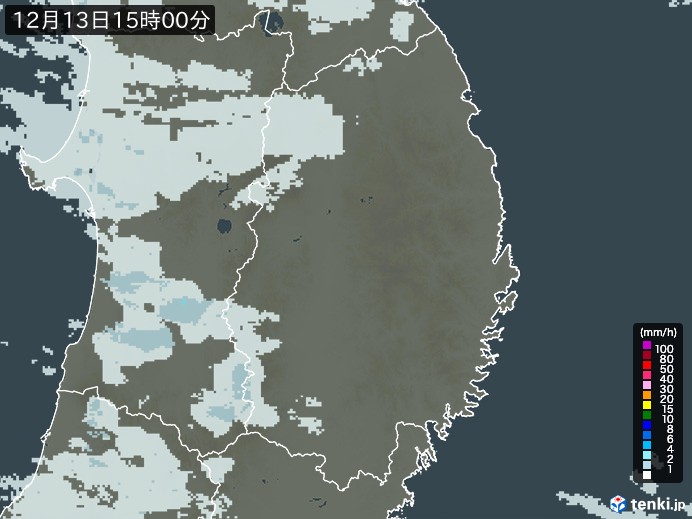 岩手県の雨雲レーダー(2023年12月13日)
