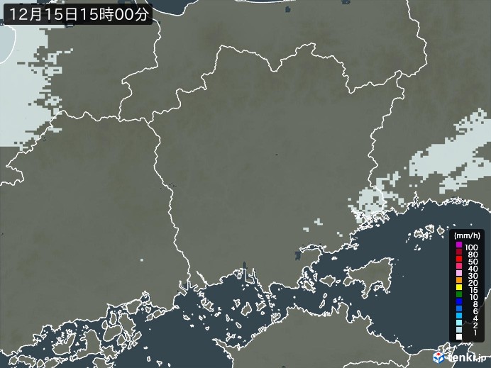 岡山県の雨雲レーダー(2023年12月15日)