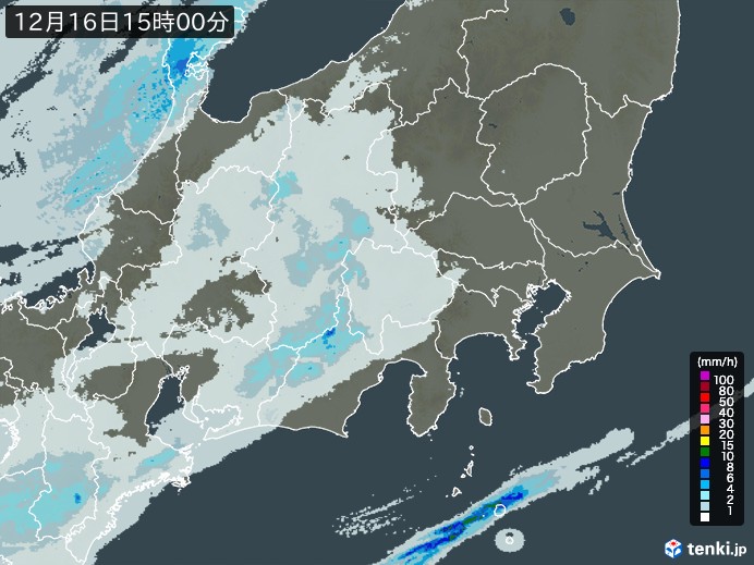関東・甲信地方の雨雲レーダー(2023年12月16日)