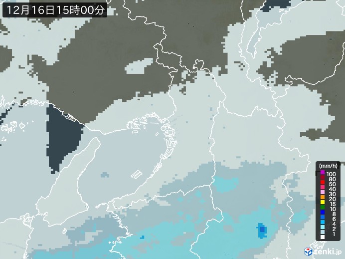 大阪府の雨雲レーダー(2023年12月16日)