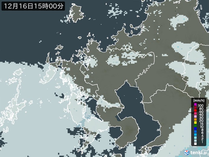 佐賀県の雨雲レーダー(2023年12月16日)