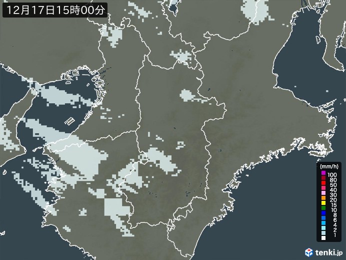 奈良県の雨雲レーダー(2023年12月17日)