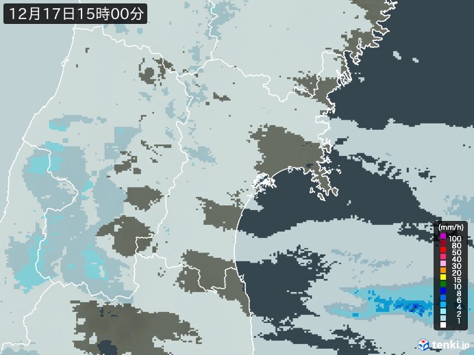 宮城県の雨雲レーダー(2023年12月17日)