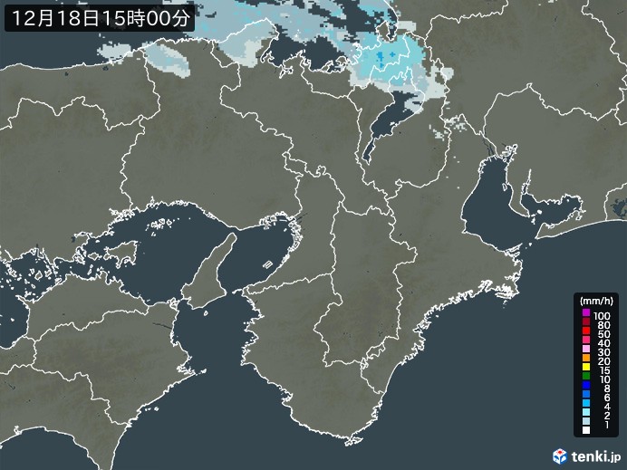 近畿地方の雨雲レーダー(2023年12月18日)