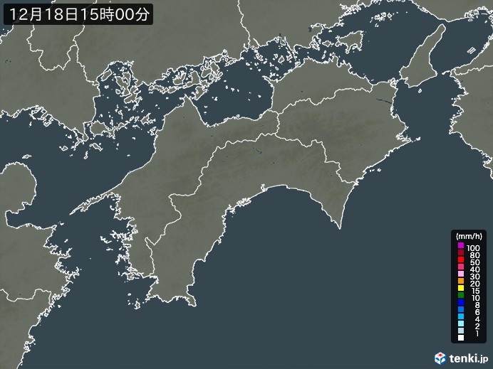 四国地方の雨雲レーダー(2023年12月18日)