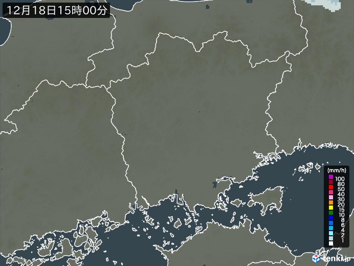 岡山県の雨雲レーダー(2023年12月18日)