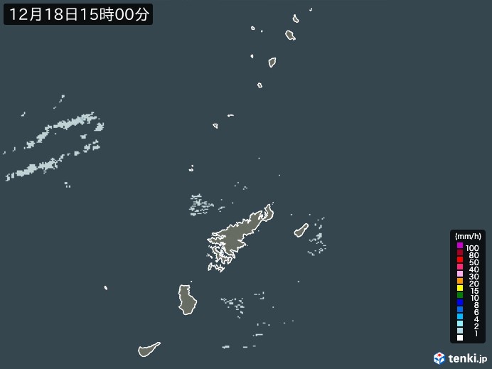 奄美諸島(鹿児島県)の雨雲レーダー(2023年12月18日)