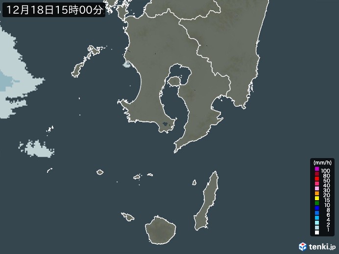 鹿児島県の雨雲レーダー(2023年12月18日)