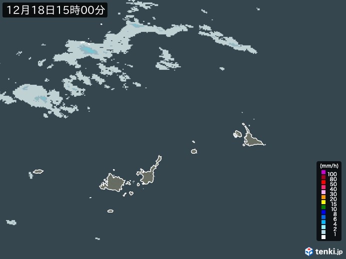 宮古・石垣・与那国(沖縄県)の雨雲レーダー(2023年12月18日)