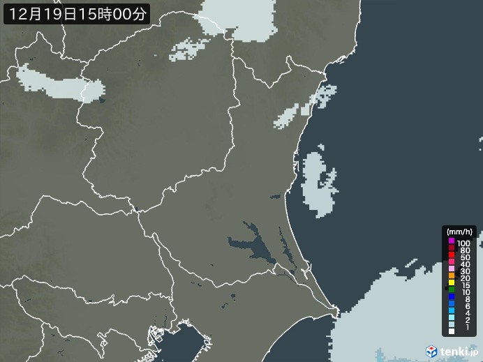 茨城県の雨雲レーダー(2023年12月19日)
