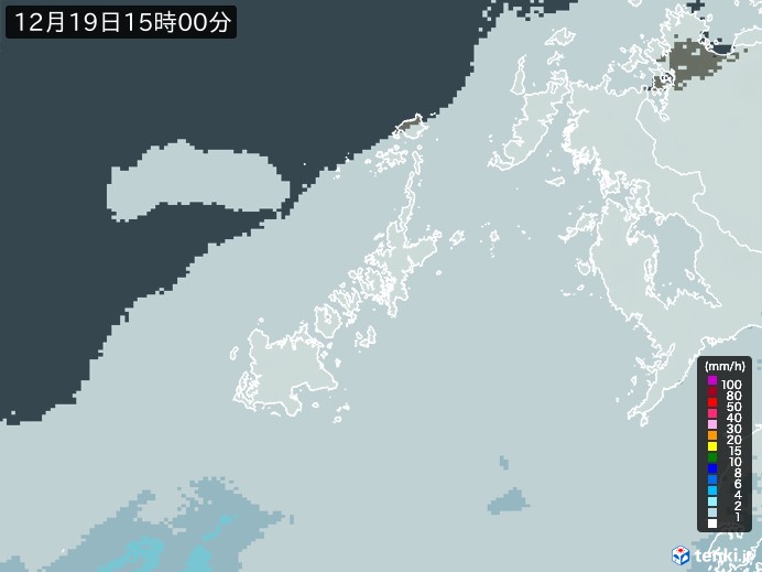 五島列島(長崎県)の雨雲レーダー(2023年12月19日)