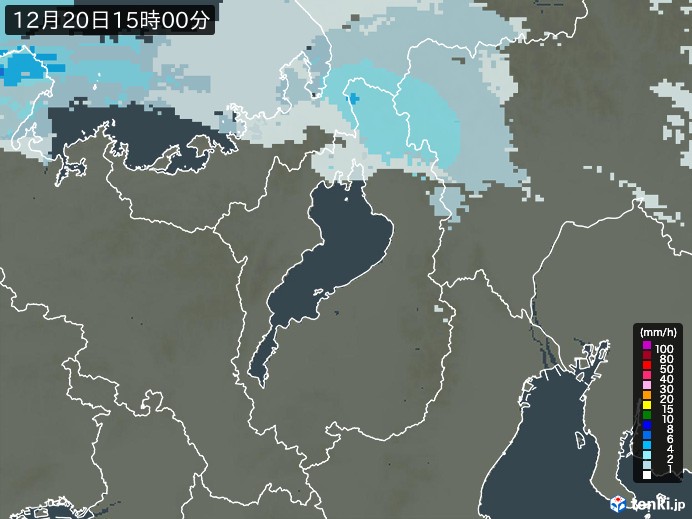 滋賀県の雨雲レーダー(2023年12月20日)