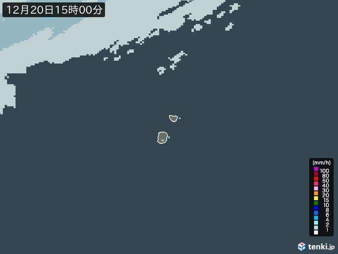 南大東島(沖縄県)の雨雲レーダー(2023年12月20日)