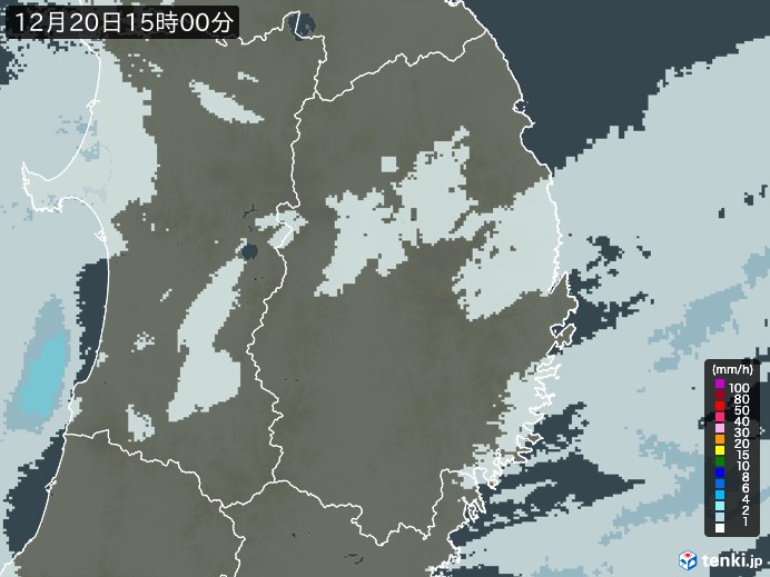 岩手県の雨雲レーダー(2023年12月20日)