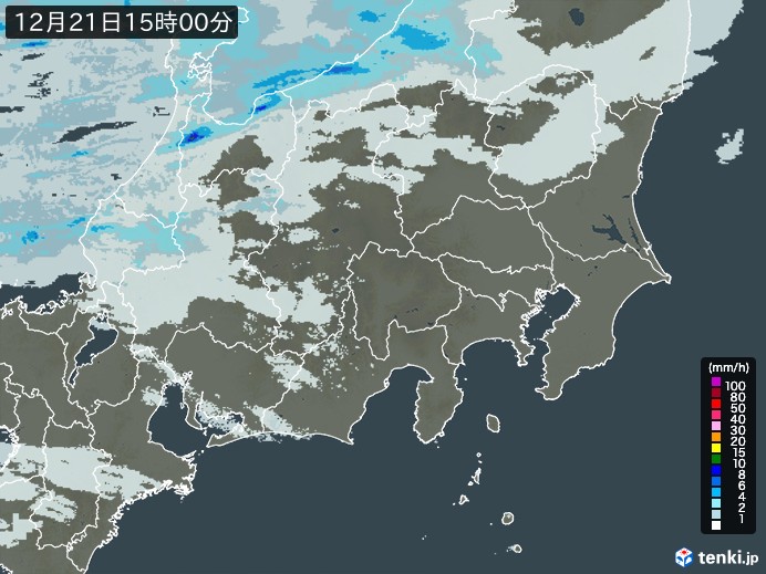 関東・甲信地方の雨雲レーダー(2023年12月21日)
