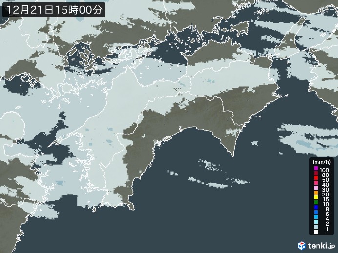 四国地方の雨雲レーダー(2023年12月21日)