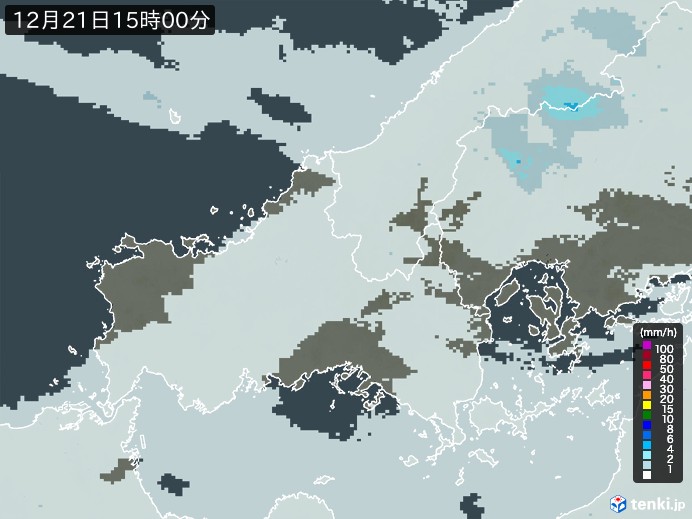 山口県の雨雲レーダー(2023年12月21日)