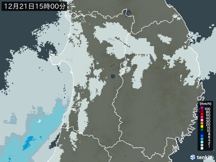 秋田県の雨雲レーダー(2023年12月21日)