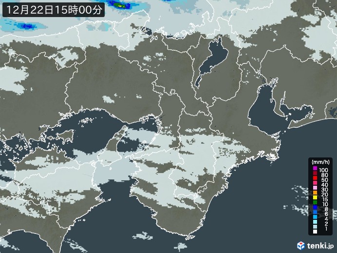 近畿地方の雨雲レーダー(2023年12月22日)