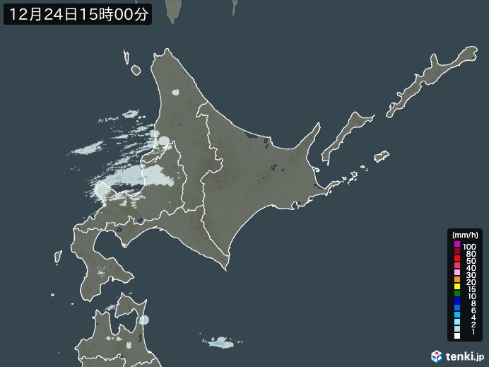 北海道地方の雨雲レーダー(2023年12月24日)