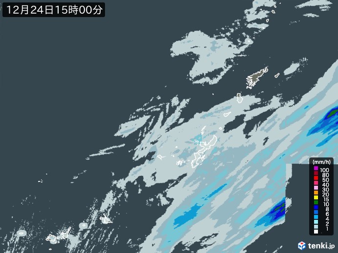 沖縄地方の雨雲レーダー(2023年12月24日)