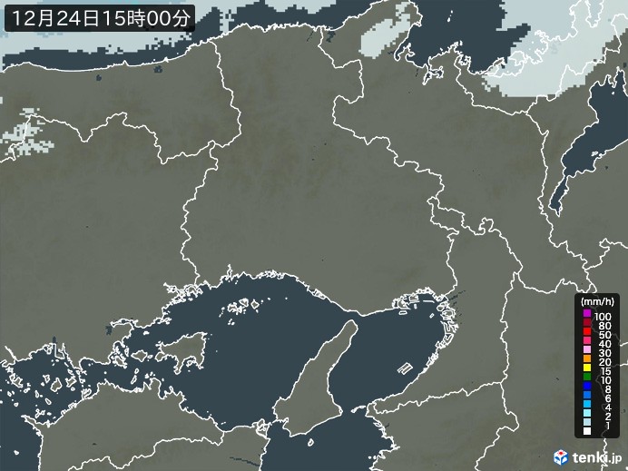 兵庫県の雨雲レーダー(2023年12月24日)