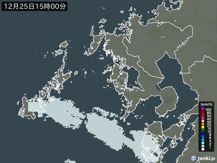 長崎県の雨雲レーダー(2023年12月25日)